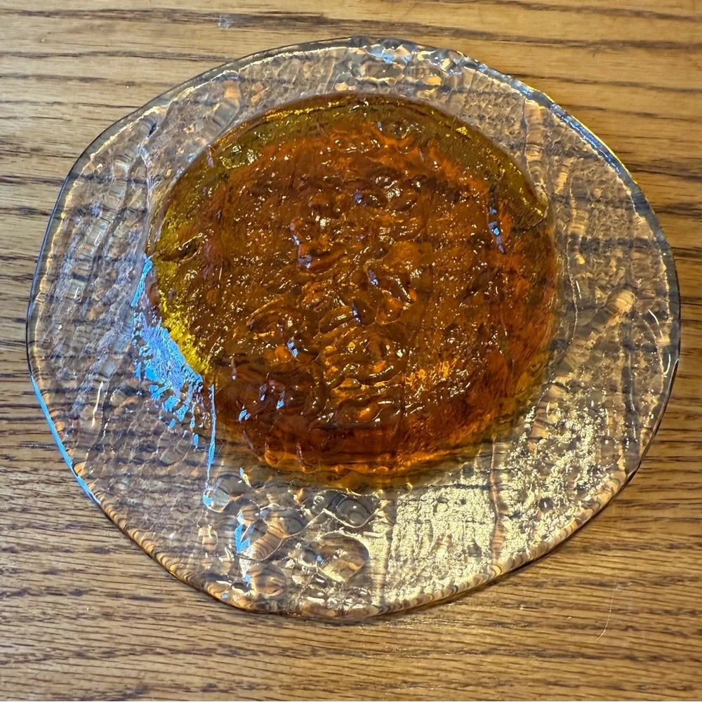 Vintage 1960s DANISH MODERN SWEDISH SCANDO 8.5" ART GLASS PLATE Amber Textured - Picture 5 of 11